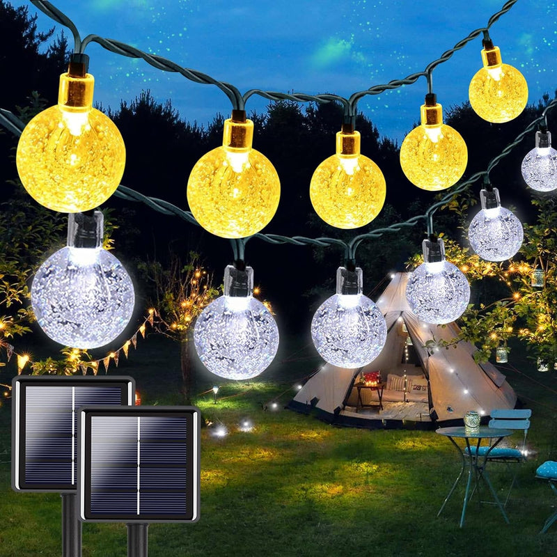 2-Pack 64FT 100 LED Crystal Globe Solar String Lights Outdoor, Waterproof Solar Lights for Outside, 8 Lighting Modes Solar Powered Patio Lights for Garden Yard Porch Wedding Party Decor (Warm White)