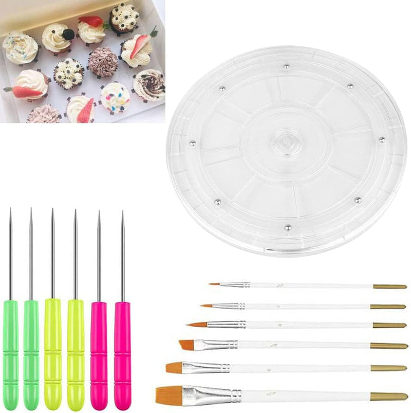 Cookie Decorating Kit Cookie Decorating Supplies with 1 Acrylic Cookie Turntable, 6 Cookie Fondant Brushes 6 Cookie Scribe Needle Royal Icing Tools Cookie Turntable Decorating