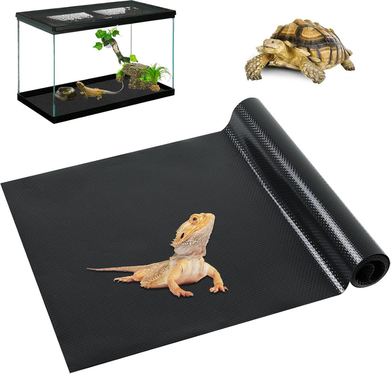 Bearded Dragon Tank Accessories, Reptile Carpet Bedding Reptile Mat Terrarium Substrate Liner Tank Flooring Habitat Accessories for Gecko, Snake, Tortoise, Lizard, Iguana (18"X 79" Black)