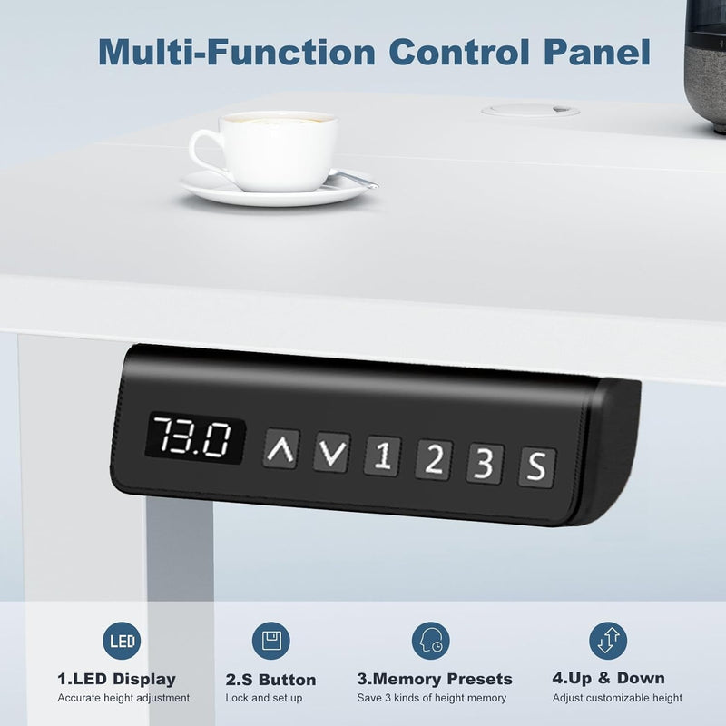 DUMOS, Electric Height Ergonomic Adjustable Memory Preset, Computer Stand up Desk with T-Shaped Bracket Suitable for Home Office, 40 X 24 Inches, White