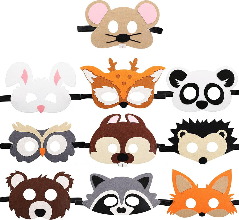 Ciyvolyeen Forest-Friends Animals Felt Masks 10 Pcs Woodland Creatures Animal Cosplay Zoo Camping Themed Party Favors Supplies for Boys or Girls