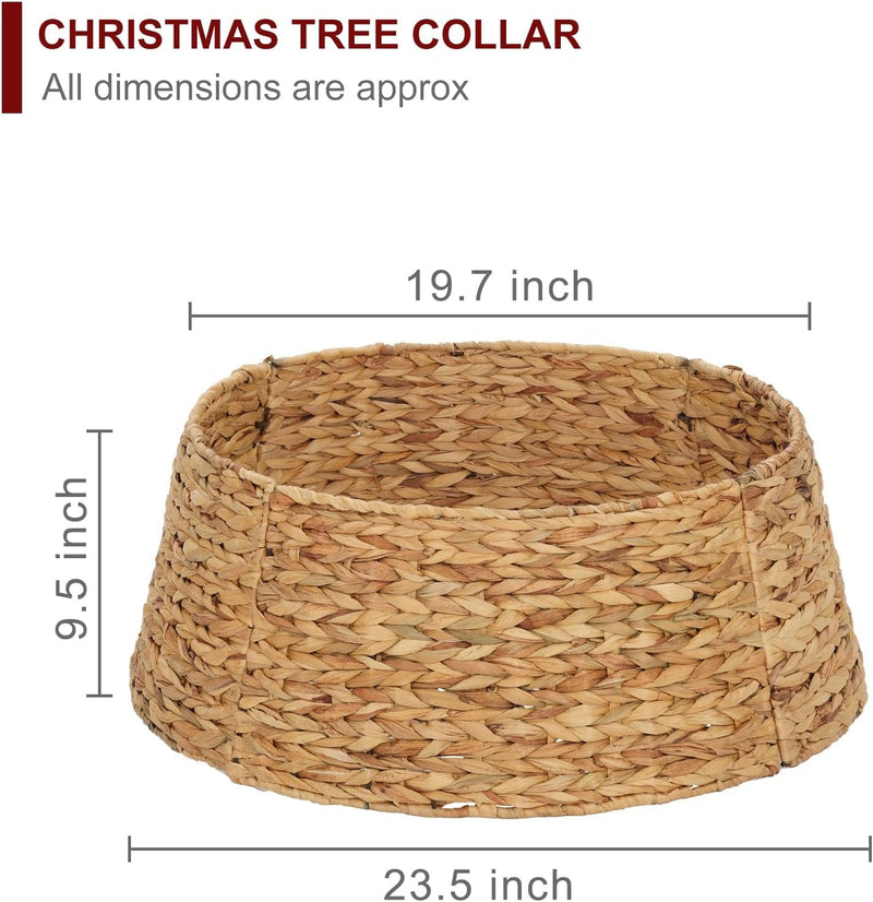 Christmas Tree Collar, 23.5’’ D Handmade Natural Water Hyacinth Christmas Stand Tree Collar Basket Base Cover for Holiday Decoration