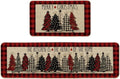 Artoid Mode Buffalo Plaid Xmas Tree Merry Christmas Kitchen Mats Set of 2, Winter Home Decor Low-Profile Kitchen Rugs for Floor - 17X29 and 17X47 Inch