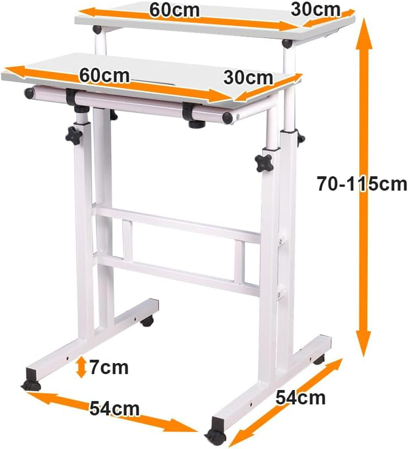 Dlandhome Mobile Standing Desk Stand up Desk Rolling Desk, Stand Sit Desk Mobile Computer Desk Adjustable Standing Desk 23.6Inches Table Workstation Mobile Desk Cart Tray White