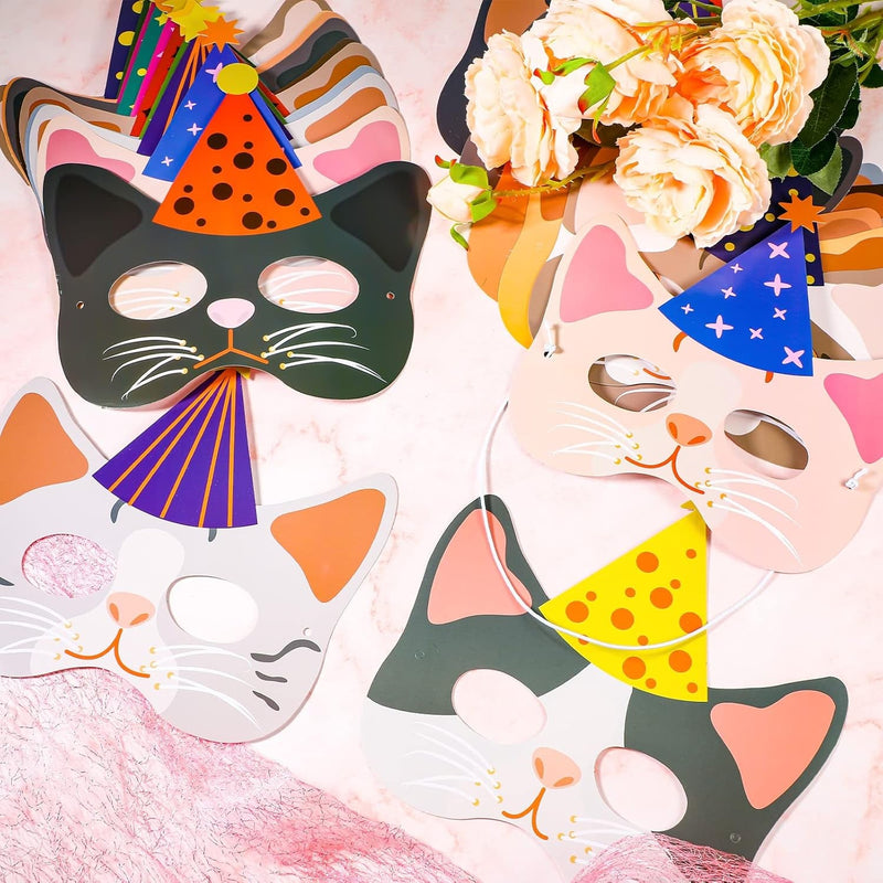 Civaner 24 Pcs Halloween Cat Kitten Party Favor Masks Cat Party Favors Kitty Theme Birthday Decoration for Kids Cat Baby Shower Meow Theme Birthday Party Supplies