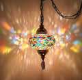 DEMMEX Authentic Turkish Plug in Light, Handmade in Turkey, 6.5" Globe, Turkish Moroccan Mosaic Swag Plug in Ceiling Hanging Pendant Light Fixture, 15Ft Cord & Decorated Chain (Green)