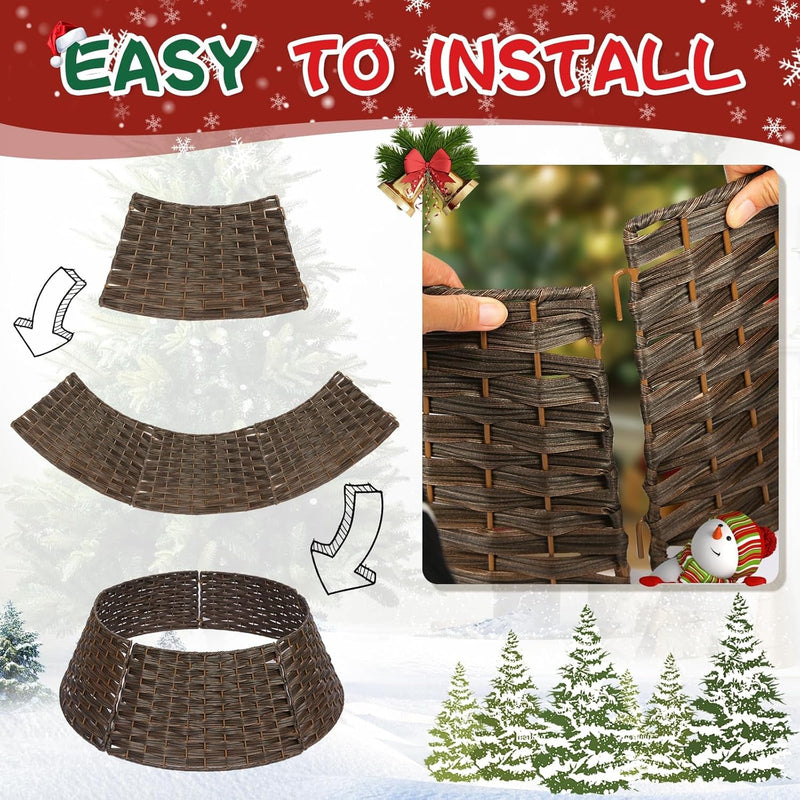 Christmas Tree Collar, Christmas Tree Ring, 27'' Handmade Tree Collar for Artificial Trees, Rattan Tree Stand Base Cover, Woven Wicker Christmas Tree Skirt, Brown