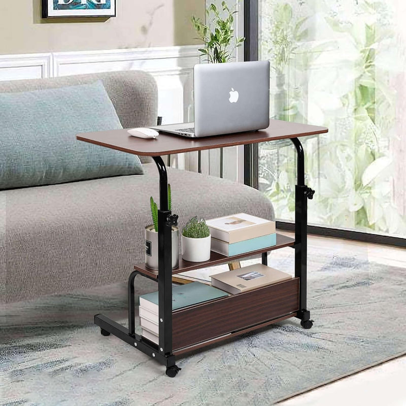 Adjustable Height Mobile Computer Desk Small Space Desk Portable Home Office Corner Desk Home Office Study Desk Portable for Bedrooms Work Desk Brown Size 32X16 Inch with Storage Gaming Table