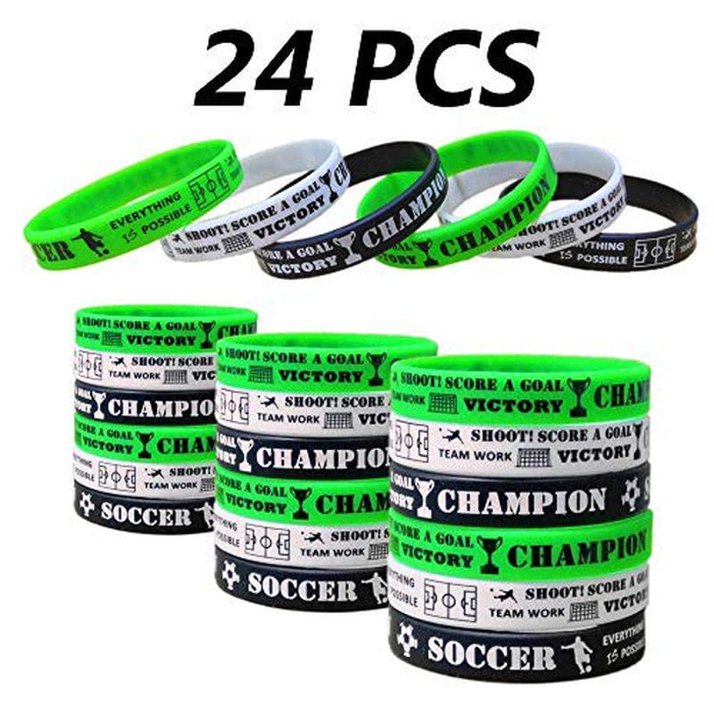 24 PCS Soccer Motivational Silicone Wristband for Kids - Personalized Silicone Rubber Bracelets - Sports Prizes - Party Favors and Supplies - Birthday Party Goodie Bag Stuffers - Carnival/Events Arts & Entertainment > Party & Celebration > Party Supplies CupaPlay   