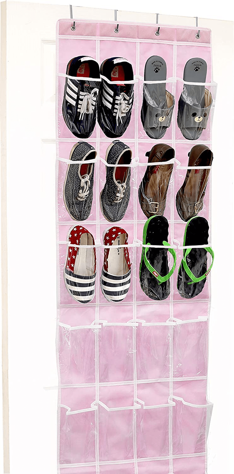 24 Pockets - Simplehouseware Crystal Clear over the Door Hanging Shoe Organizer, Gray (64'' X 19'') Furniture > Cabinets & Storage > Armoires & Wardrobes Simple Houseware Pink 24 Clear Pockets 