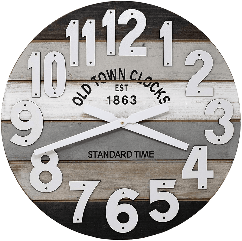 24" Wooden Multi-Color Maritime Coastal Beach Large Number Wall Clock (Blue, 24 inch) Home & Garden > Decor > Clocks > Wall Clocks Oldtown Clocks Gray 18 inch 