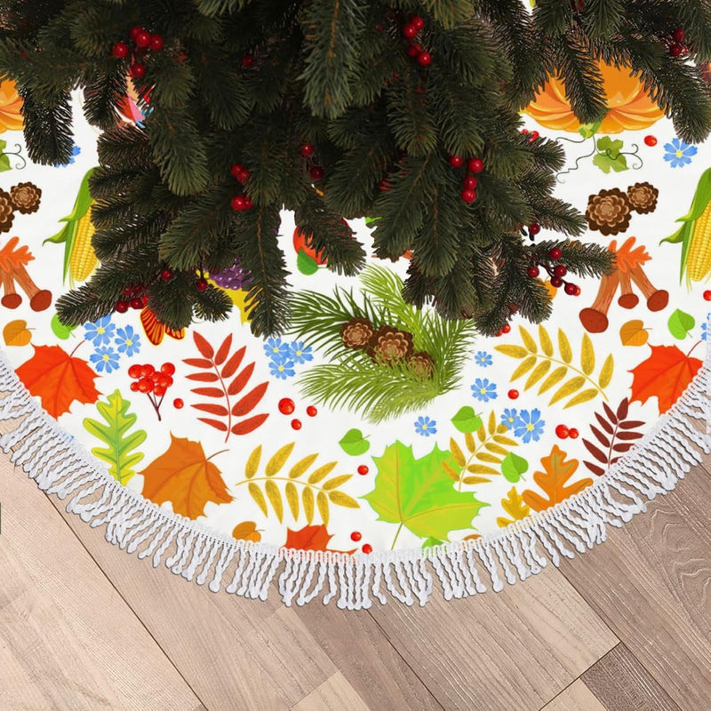 30 Inch Small Christmas Tree Skirts Silver Blue Snowflake Christmas Decorations Tree Mat Holiday Party Home Decoration with Tassel