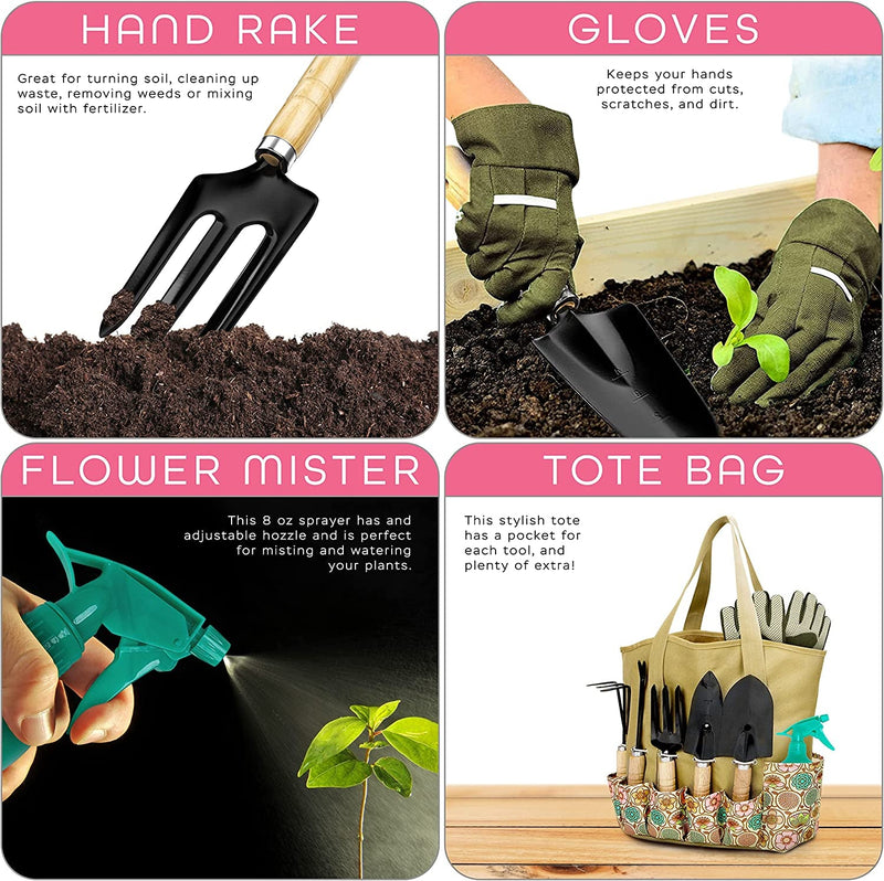 Gardening Tools for Women Stainless Steel Gardening Tools - Gardening Kit Garden Tools for Women Includes Shovel Trowel Fork Rake Gardening Gloves Perfect Gardening Gifts