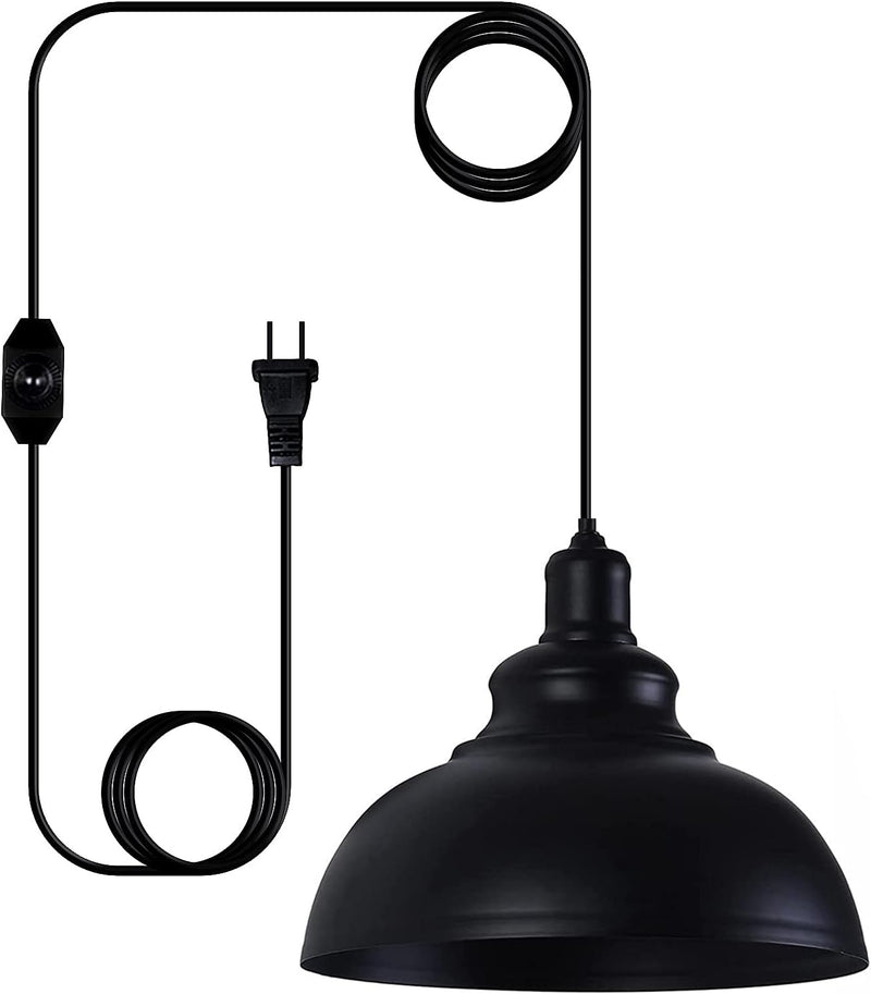 Black Pendant Lights Dimmable with Plug in Cord and ON/OFF Dimmer Switch, Industrial Hanging Kitchen Island Light Fixture, LG9925343