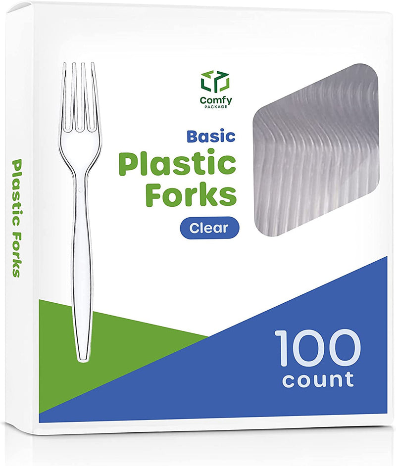 Comfy Package [100 Pack] Heavy Duty Disposable Clear Plastic Spoons - Plastic Silverware, Basic Cutlery for Parties, Events, and Everyday Use