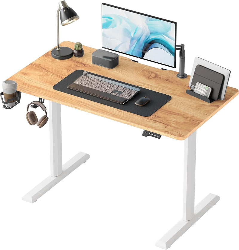 Cubicubi Height Adjustable Electric Standing Desk, 55 X 24 Inches Stand up Table, Sit Stand Home Office Desk with Splice Board, White Frame/White Top