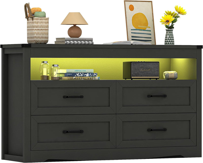Black Dresser for Bedroom with 6 Drawers, Modern Chest of Drawers, Wood Dressers Bedroom Furniture Wide Storage Drawers Dressers Organizer for Closet, Living Room, Hallway
