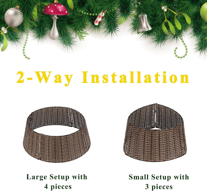 Christmas Tree Collar, 23’’ D Handmade Artificial Rattan Wicker Christmas Stand Tree Collar Basket Base Cover for Holiday Decoration