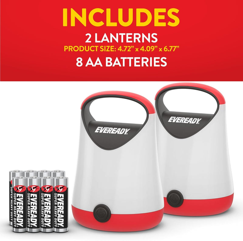 Eveready LED Camping Lantern X-250 (2-Pack), Super Bright Tent Lights, Rugged Water Resistant LED Lanterns, 100 Hour Run-Time (Batteries Included), Red and Black