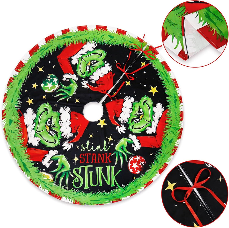 36" Christmas Tree Skirts, Green Mosnter Merry Christmas Tree Skirt Collar Funny Farmhouse Xmas Holiday Decoration