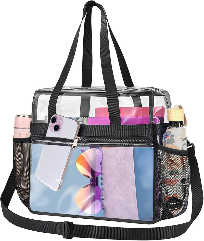 Clear Bag for Stadium Events Approved, 12X6X12 Transparent Tote Bag with Removable Strap, Plastic Women Concert Lunch Bag