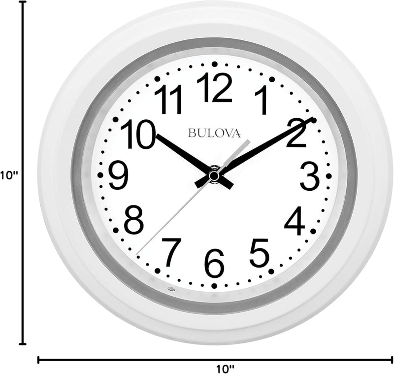 Bulova C4865 Night Vision Lighted Dial Wall Clock, 10", White