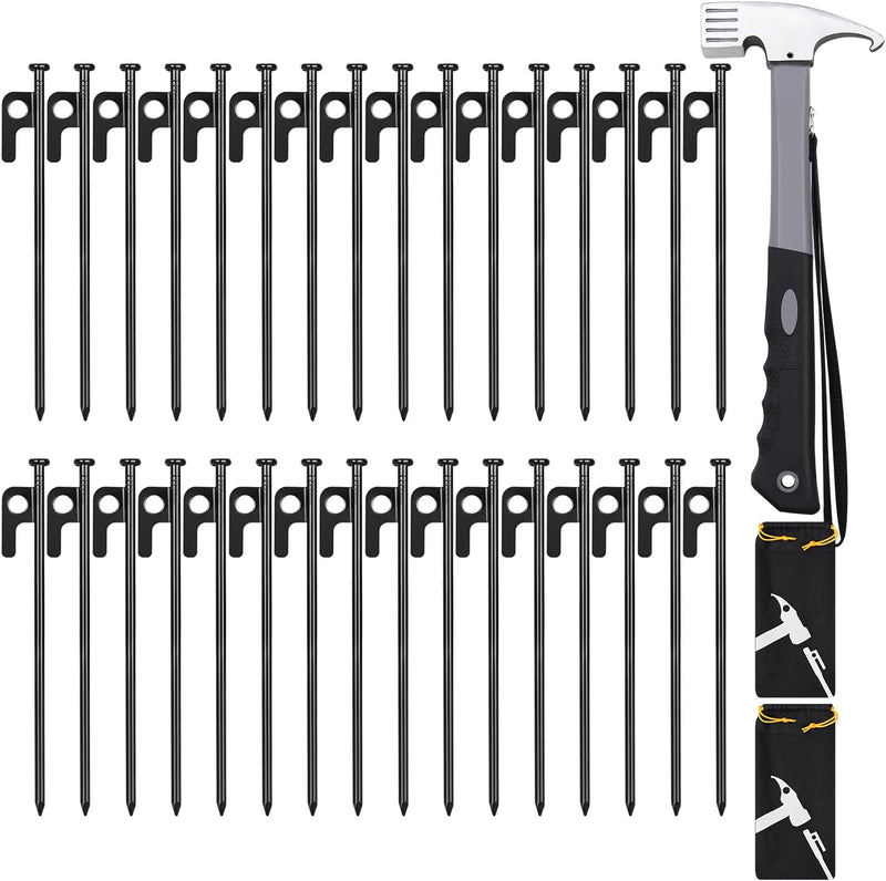 8/16/32 Pack Tent Stakes, 8In Heavy Duty Tent Stakes with Storage Bag, Forged Steel Tent Pegs for Camping(8 Pack 8In Tent Stakes)