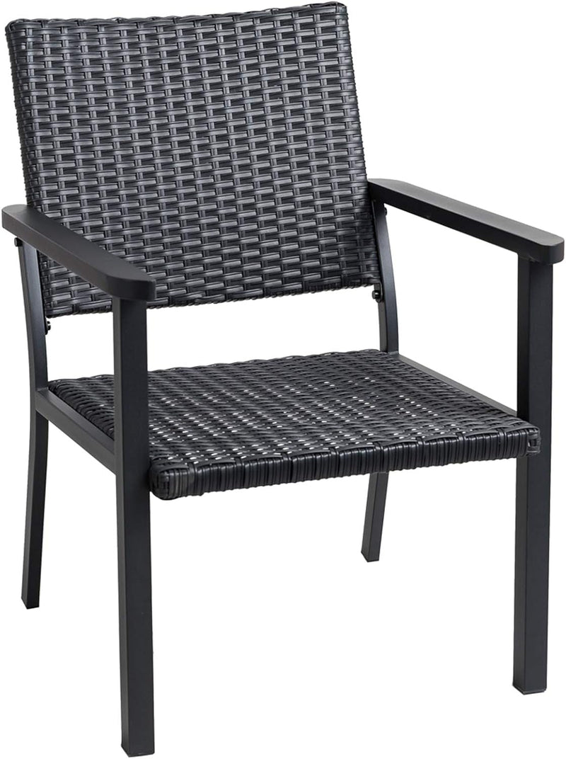 C-Hopetree Outdoor Lounge Chair for outside Patio Porch, Metal Frame, Black All Weather Wicker