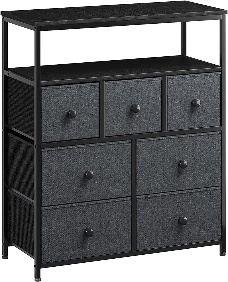 Enhomee Dresser, Dresser for Bedroom with 7 Drawers, Dressers & Chests of Drawers for Bedroom, Dresser TV Stand with Wooden Top and Metal Frame, Fabric Dresser for Bedroom, Living Room, Closet