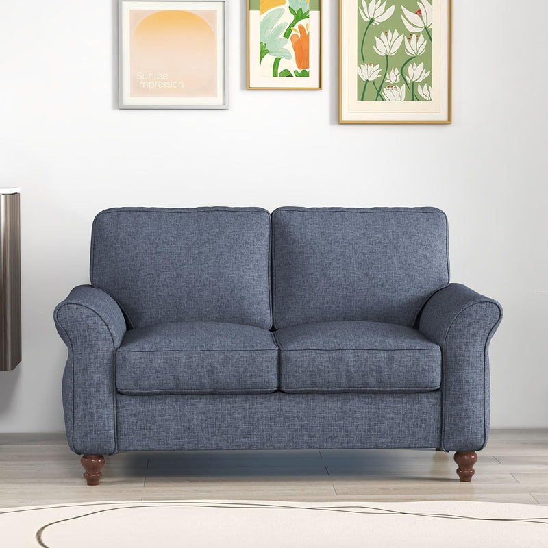Bonzy Home 57" Loveseat Sofa, 2 Seater Upholstered Comfy Sofa Couch for Small Space, Living Room, Apartment, Office, Blue