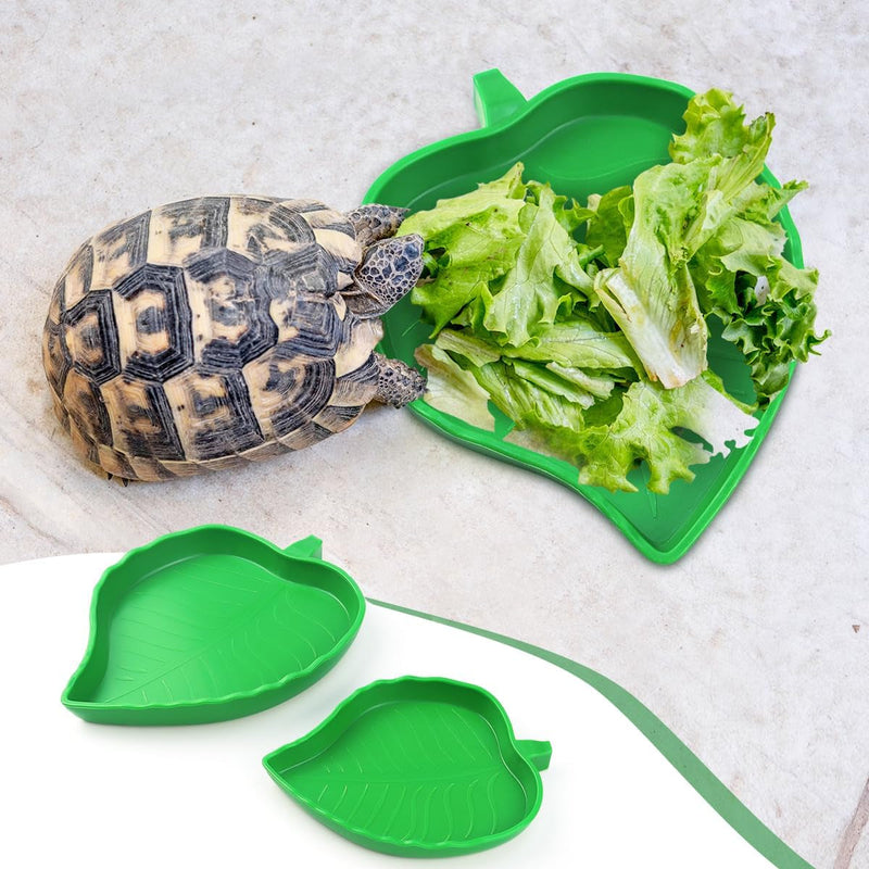 2 Pcs Leaf Reptile Food Water Bowl Plate Dish for Tortoise, Lizards, Young Bearded Dragons, Small Snakes, 2 Sizes