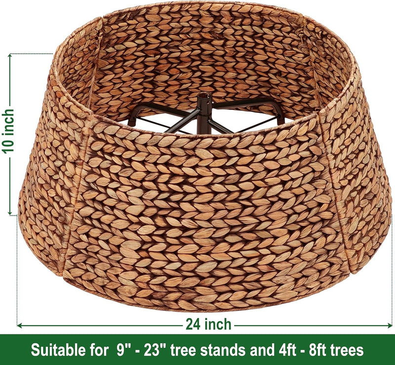 CENBOSS Christmas Tree Collar, Rattan Xmas Tree Collar for Artificial Trees, Woven Wicker Christmas Tree Skirt, Tree Stand Base Cover, Tree Basket Base Box, Christmas Tree Ring (Brown Wash, 24 Inch)