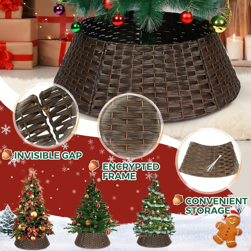 Christmas Tree Collar, Christmas Tree Ring, 27'' Handmade Tree Collar for Artificial Trees, Rattan Tree Stand Base Cover, Woven Wicker Christmas Tree Skirt, Brown