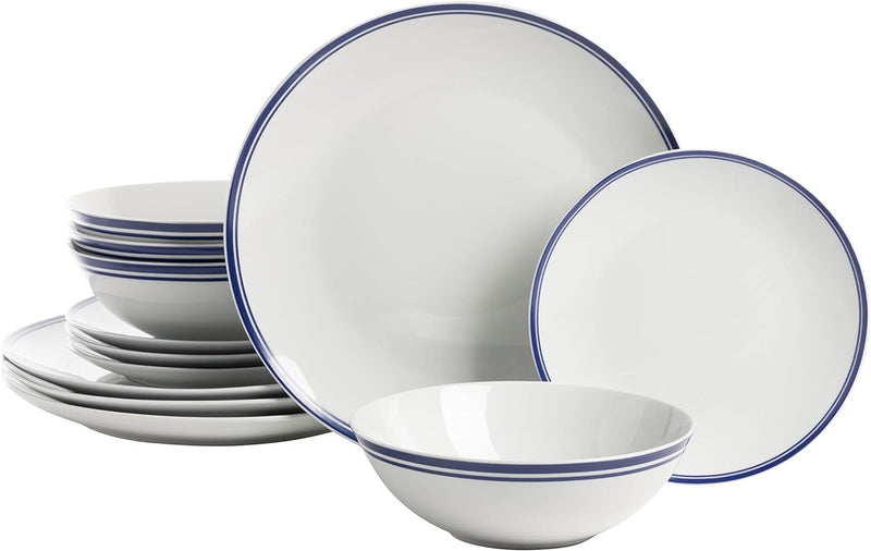 10 Strawberry Street Café Stripe Coupe Dinnerware Set, 12 Piece, Black