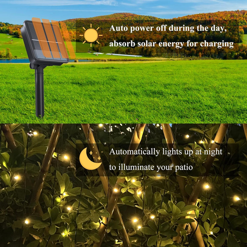 2 Pack Solar String Lights Outdoor, 200 LED Extra-Long 72FT Solar Powered Lights with 8 Lighting Modes, Waterproof Outdoor Lighting Decoration for Garden, Patio, Balcony, Xmas, Wedding, Party (Warm)