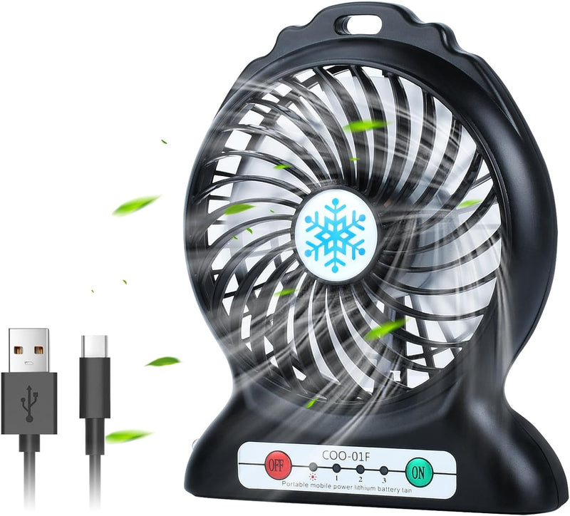 GGH Portable Fan Rechargeable,Personal Desk Fan,Small Battery Operated USB Fan with Flashlight,3 Speeds Wind Quiet Mini Desktop Fan for Travel,Camping,Bedroom,Office