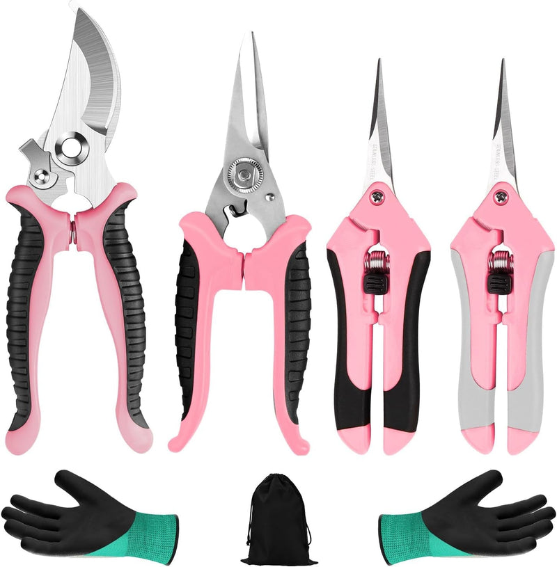 3 Pack Garden Pruning Shears Stainless Steel Blades Handheld Pruners Set with Gardening Gloves