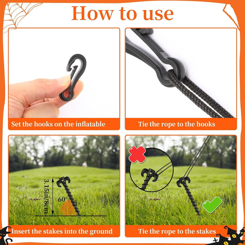 AUGSUN 27 Pieces Plastic Inflatable Stakes Set, Include Tent Stakes, Tethers Ropes and Hooks Heavy Duty Garden Yard Stakes for Halloween Christmas Outdoor Decorations (Black)