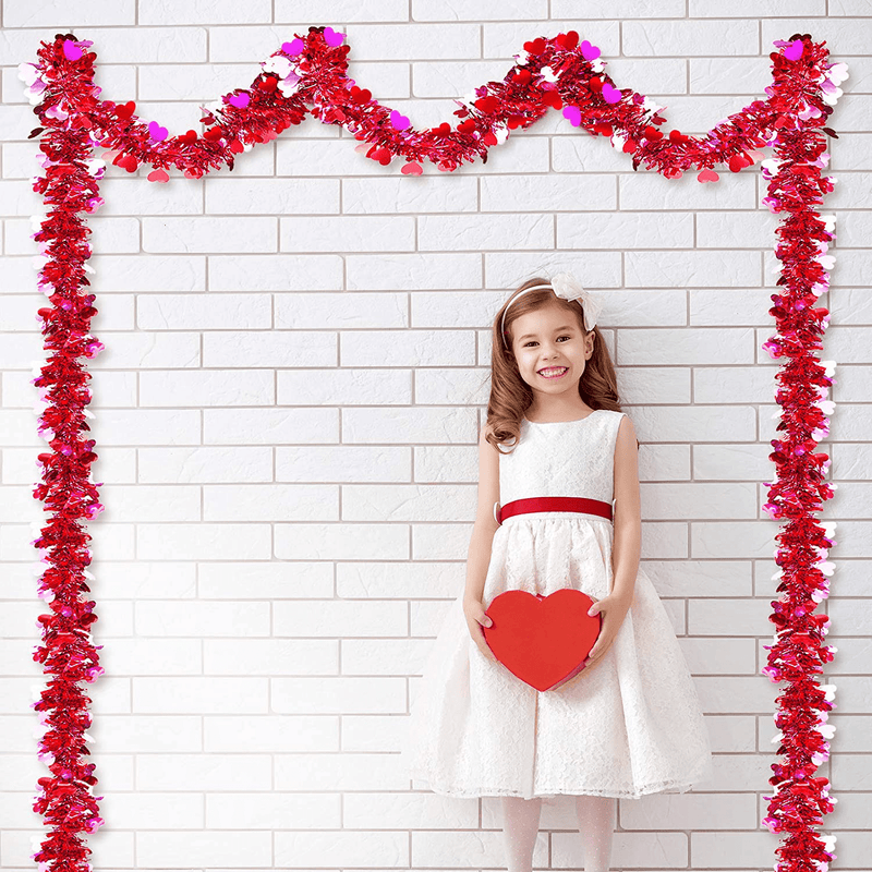 26.2 Feet Valentines Tinsel Garland Metallic Tinsel Twist Garland with Heart Ornament Valentines Tree Hanging Garland Decoration for Home Valentine'S Day Decor (Red, Pink,Cute Style) Home & Garden > Decor > Seasonal & Holiday Decorations WILLBOND   