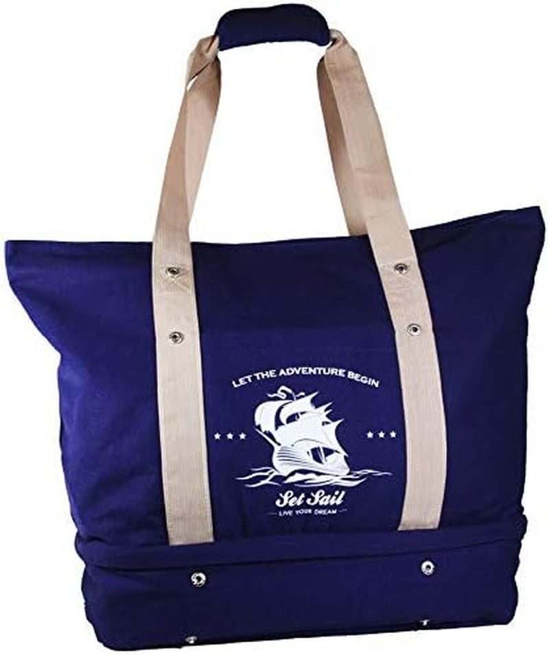 Flymingo Nautical Sailboat Canvas Large Tote with Dedicated Shoe Compartment - Perfect Bag for Swimming, Yoga, Beach, Travel, Vacation Etc