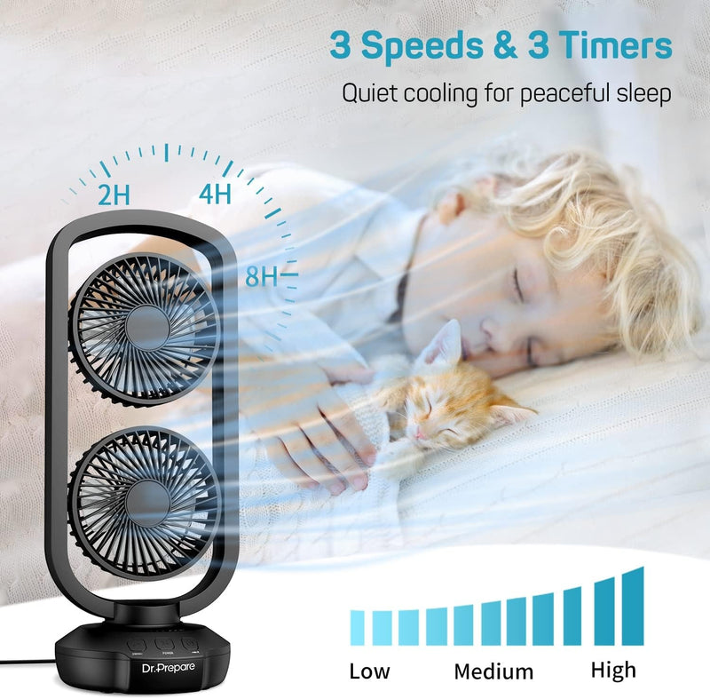 Dr. Prepare Small Tower Fan Oscillating Table Fans with 270° Tilt, 105° Oscillating, 3 Speeds and 3 Auto-Off Timer, Portable USB Desk Fan for Bedroom Office Home Desk, Powerful Airflow 15 Inch