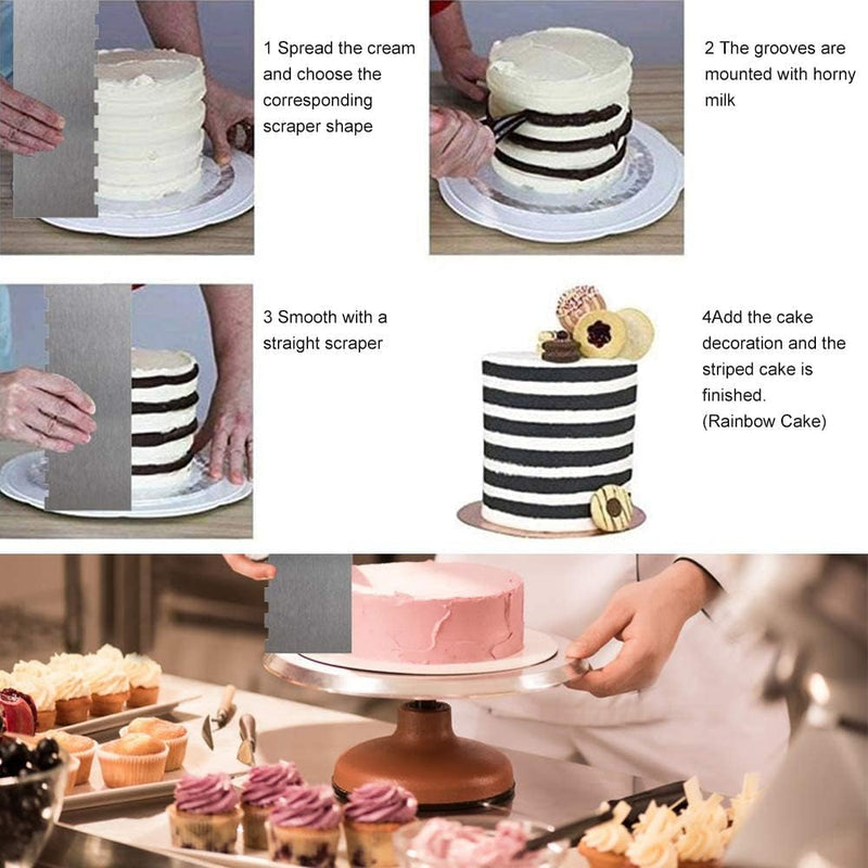 Cake Scraper Smoother Cake Decorating Supplies Kit 9 Inch Metal Bench Scraper for Baking Buttercream Smoother for Cakes Stainless Steel Frosting Cake Comb Edge Side Jagged Comb for Cream Cake