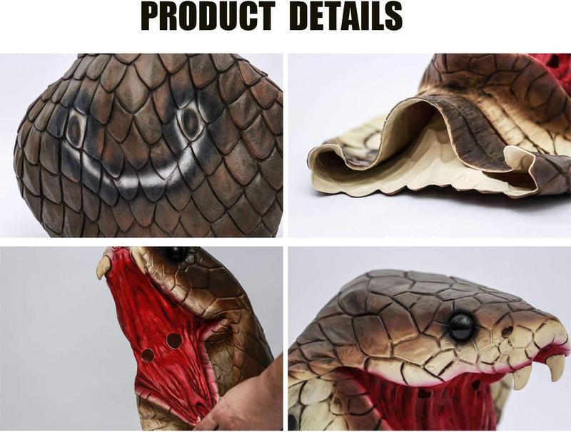 Creepy Party Cobra Costume Novelty Halloween Costume Party Latex Animal Cobra Head Mask Snake