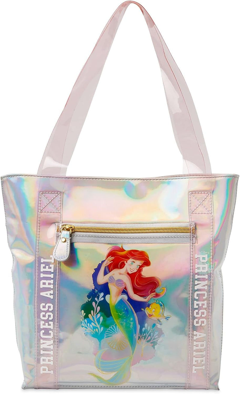 Disney Store Official Ariel and Flounder Swim Bag, the Little Mermaid, Zip Front Sack for Kids with Character Artwork and Iridescent Background