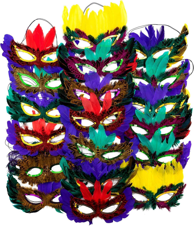 4E'S Novelty Bulk Mardi Gras Masks with Feathers for Adult Men Women, Masquerade Party Masks for Party Outfit Accessories