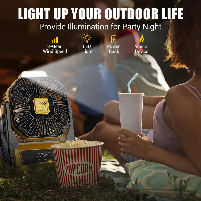 Camping Fan with LED Lantern, 20000Mah Rechargeable Battery Operated Outdoor Tent Fan with Light & Hanging Hook, 3 Speeds, Personal USB Desk Fan for Camping, Power Outage, Hurricane, Jobsite