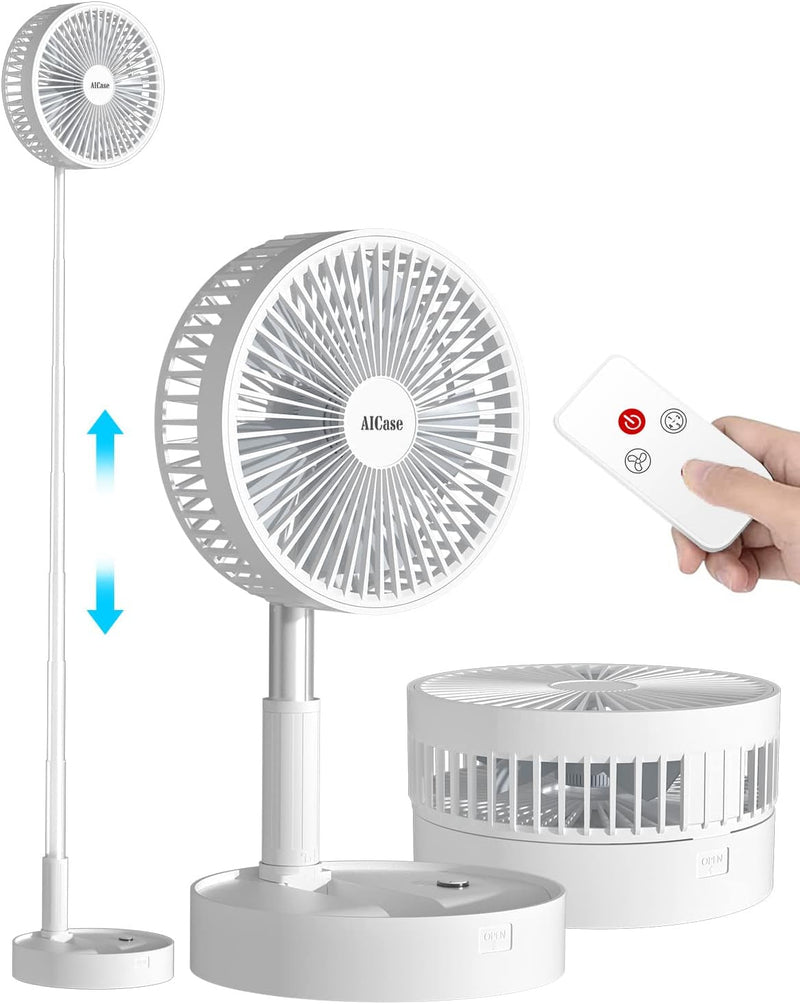 Aicase Stand Fan, 10 Inch Folding Portable Telescopic Floor/Usb Desk Fan with 10800Mah Rechargeable Battery/Magnetic Remote,4 Speeds Super Quiet Adjustable Height and Head for Home Outdoor Camping