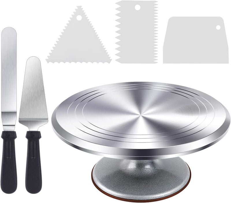 Cake Turntable, Ohuhu Aluminium 12'' Cake Decorating Kit Supplies Rotating Stand Revolving Spinner with 2 Icing Spatula 3 Comb Smoother