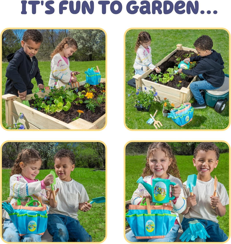 BLUEY Kids Gardening Set | Quality Garden Tool Kit for Kids and Toddlers | Includes Bluey Kids Watering Can, Gloves, Two Shovels, Rake and Bluey Tote Bag