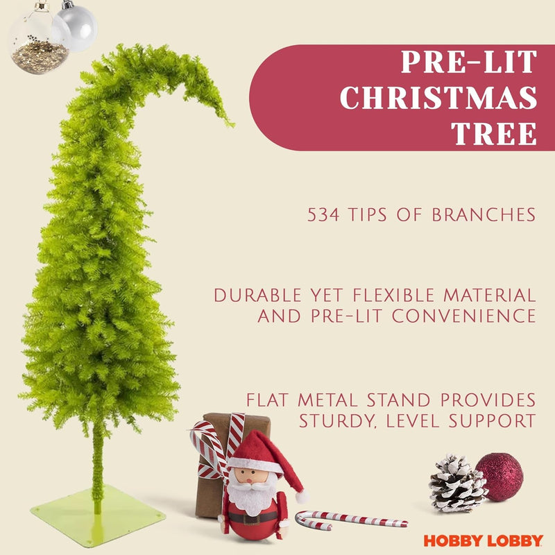 5 Ft Prelit Christmas Tree with Stand – Artificial Lighted Christmas Tree for Indoor Use – Whimsical Plastic Trees W/Metal Base & LED Lights - Holiday Decor for Living Room, Tabletop